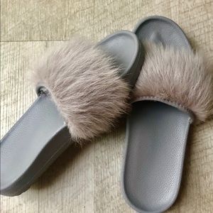 Ugg Grey Furry Slides